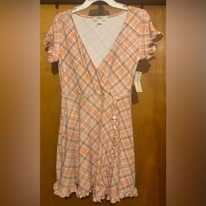 NWT No Comment Size S Plaid Faux Wrap Dress